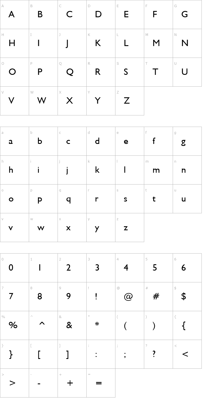 Character Map Gibraltar Font