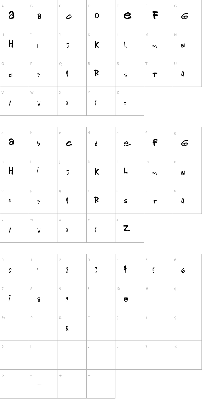 Character Map gorillaz 2 Font