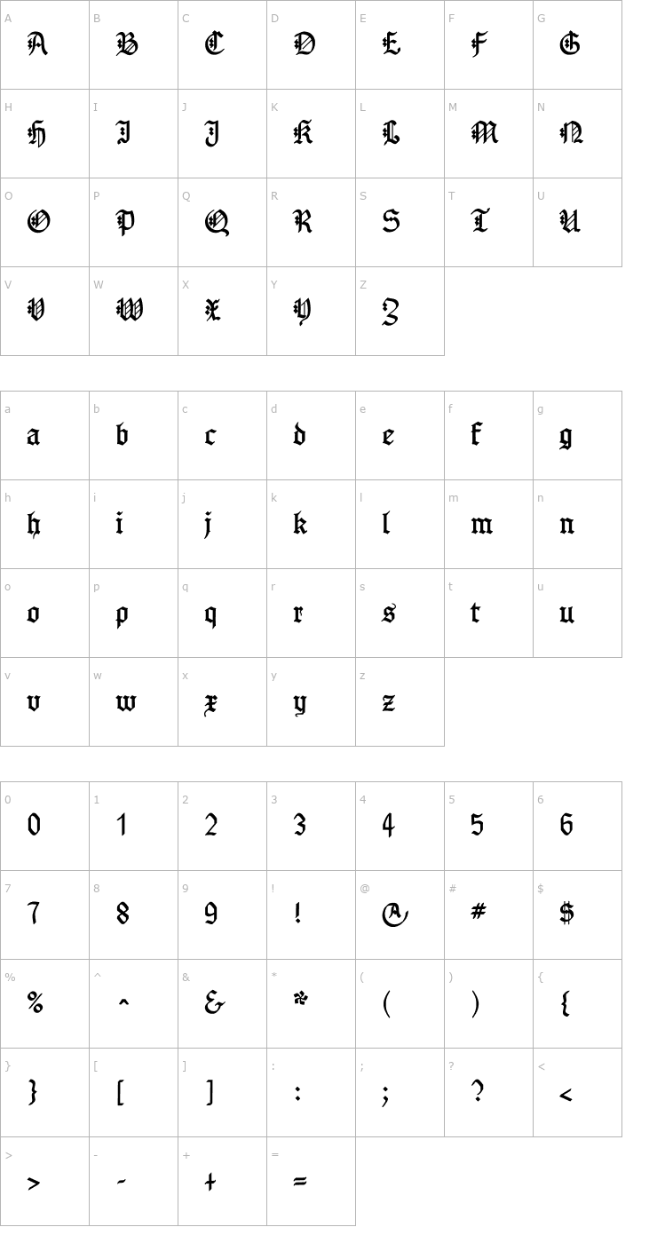 Character Map Gotenborg Fraktur Font