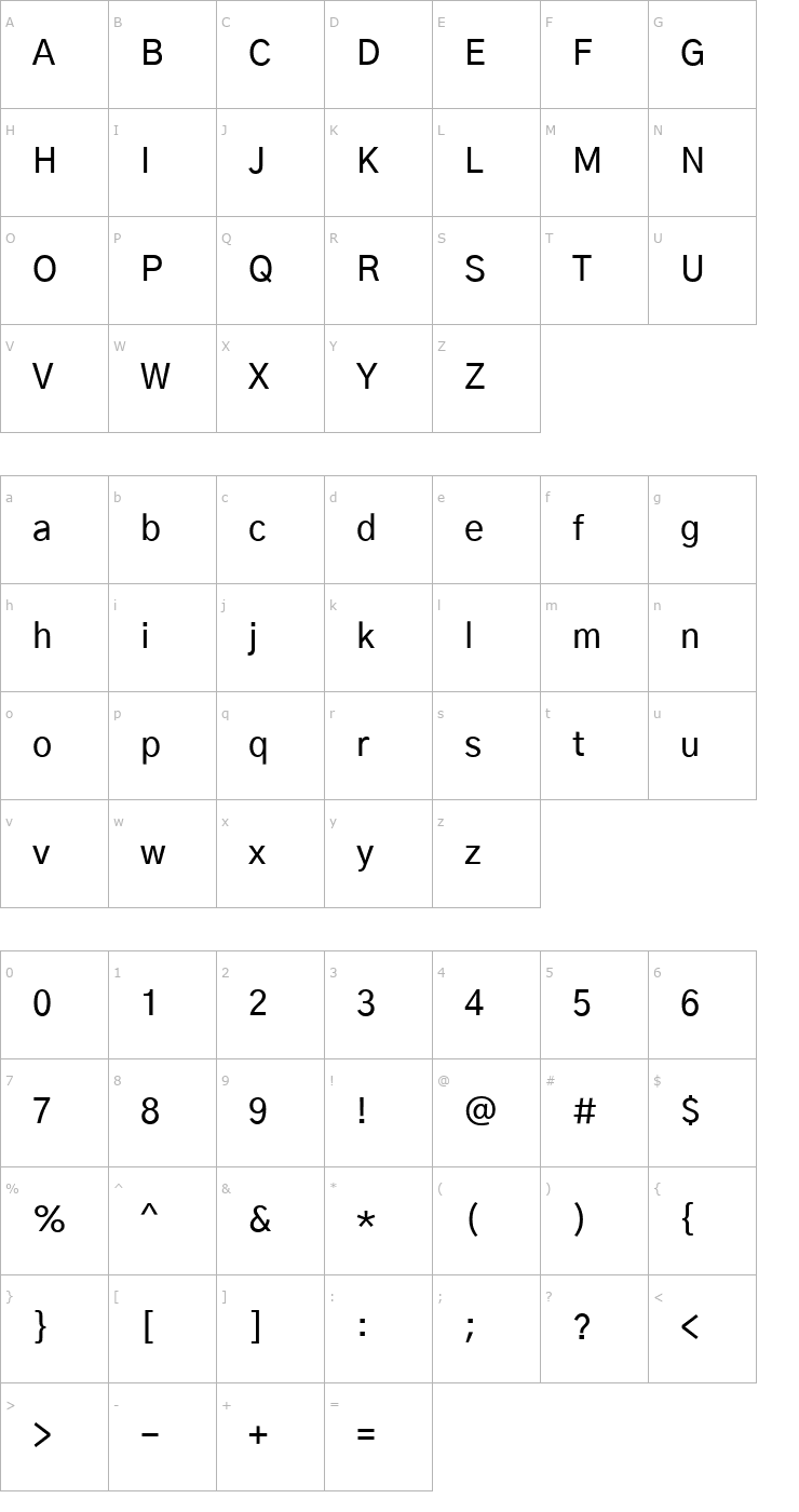 Character Map Gothic A1 Medium Font