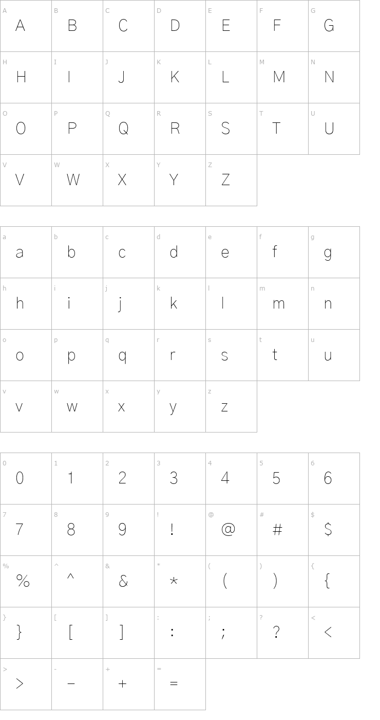 Character Map Gothic A1 Thin Font