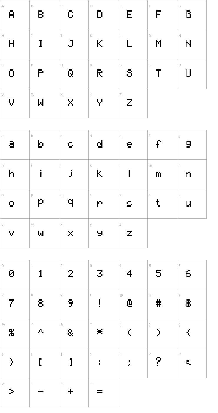 Character Map GP4_LCD_Font2 Dot Matrix Font