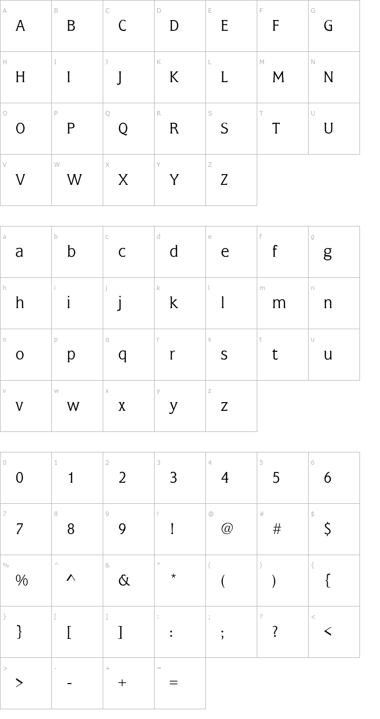 Character Map Grange-Light Font