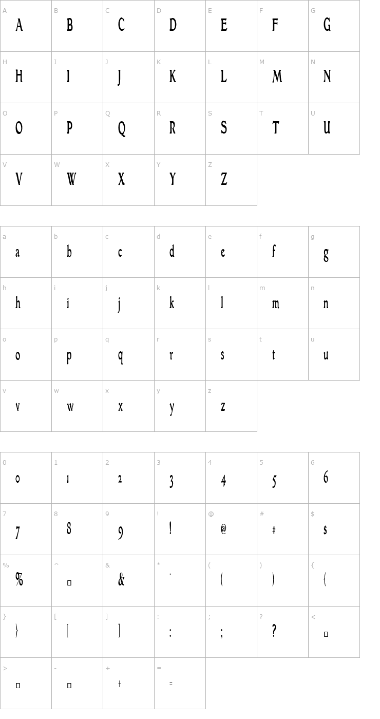 Character Map GranthamCondensed Roman Font