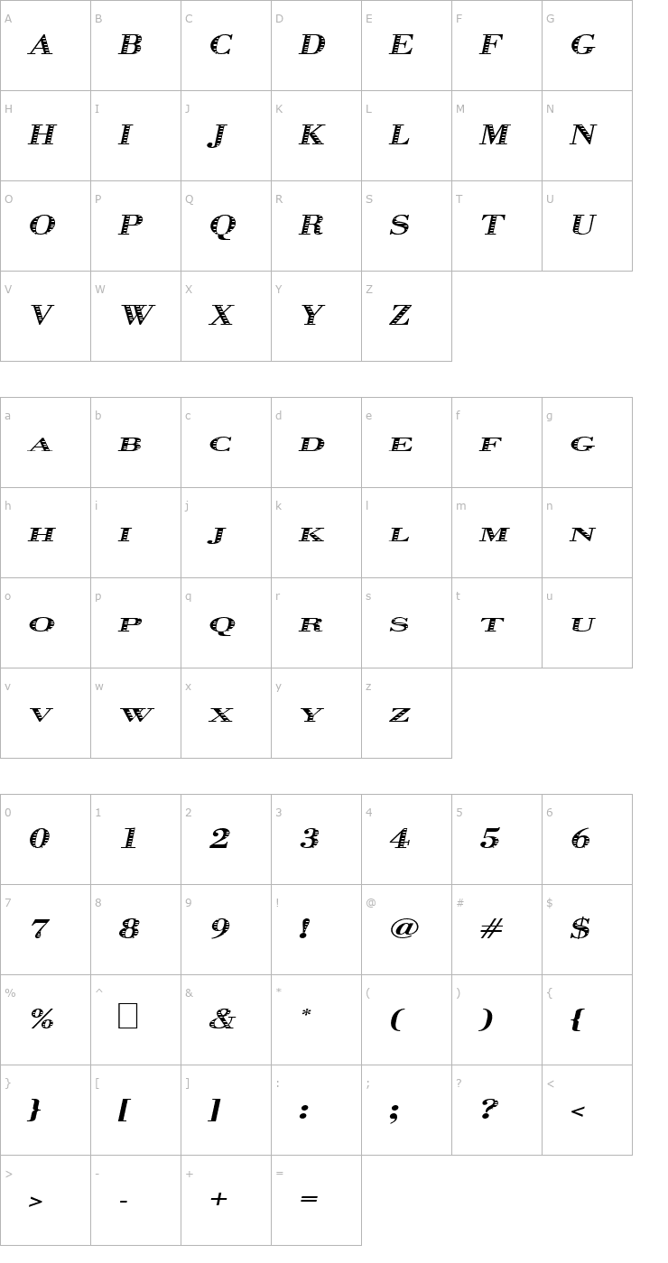 Character Map Graphis-Oblique Font