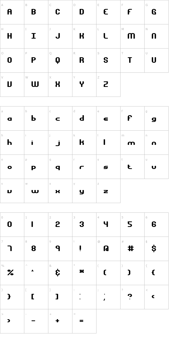 Character Map Gravitate BRK Font