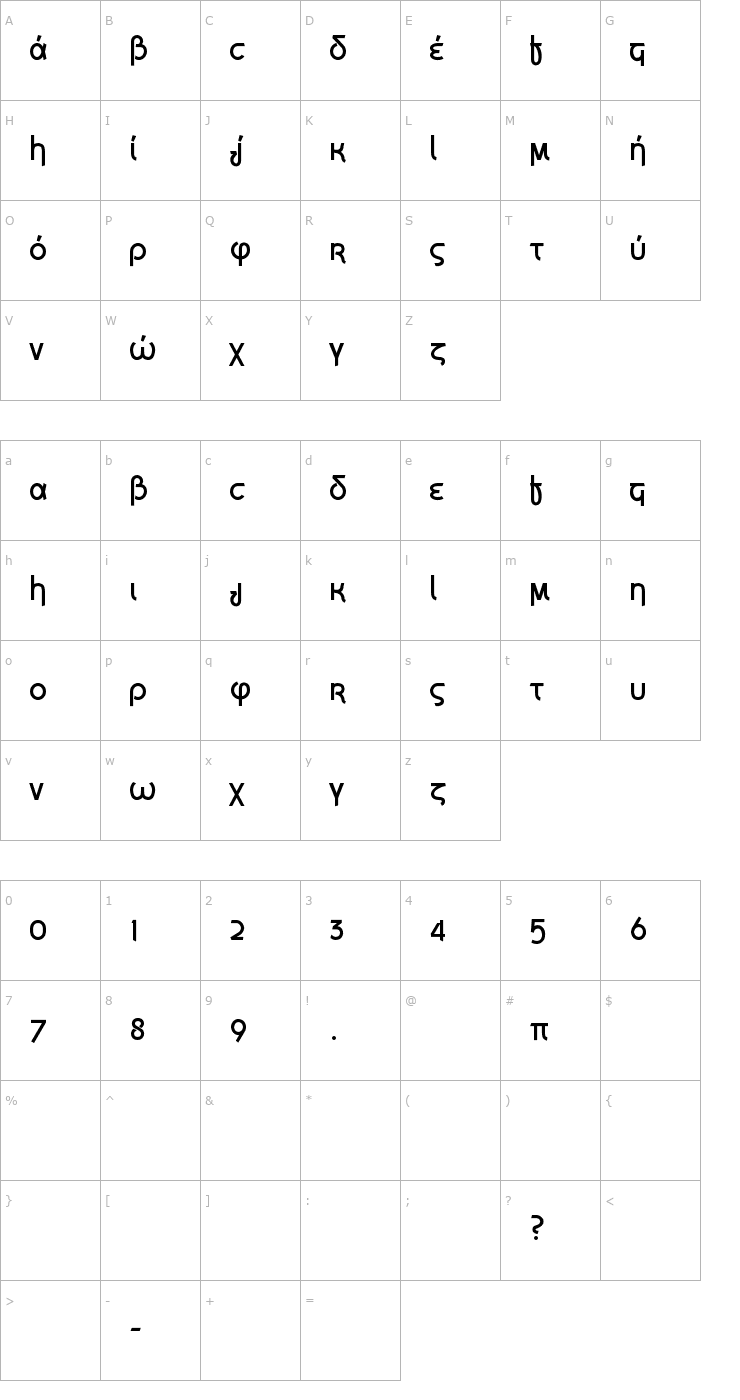 Character Map Grecian Formula Font