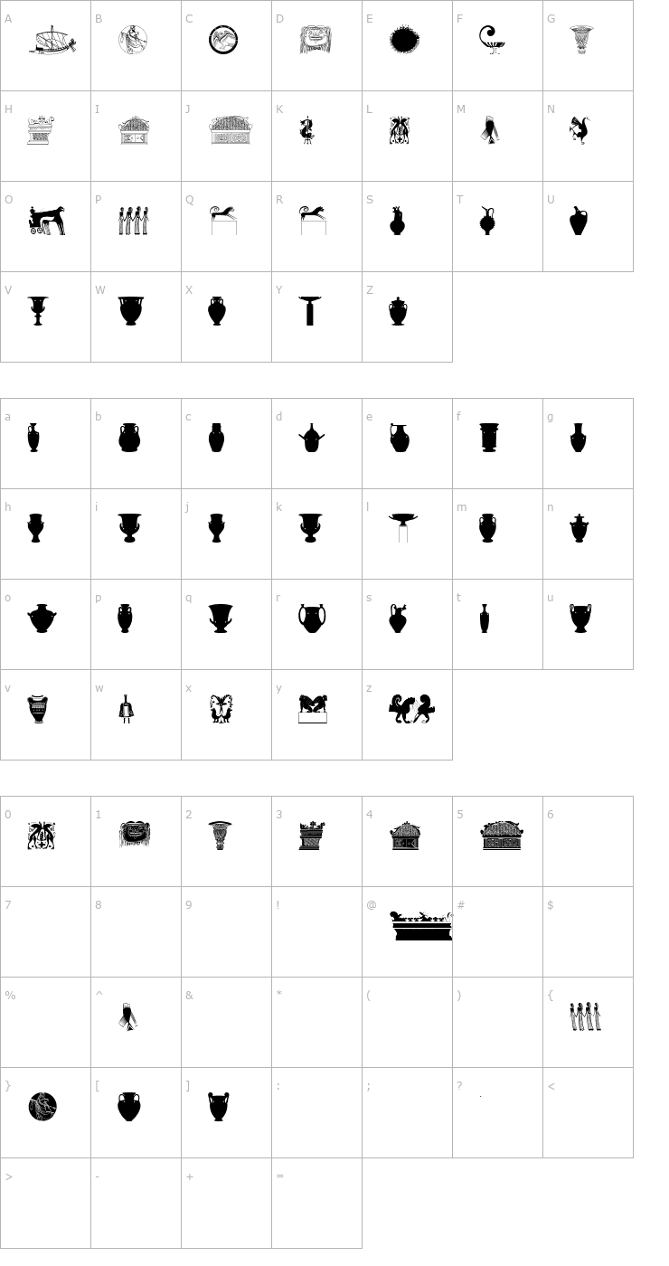 Character Map Greek Art Font