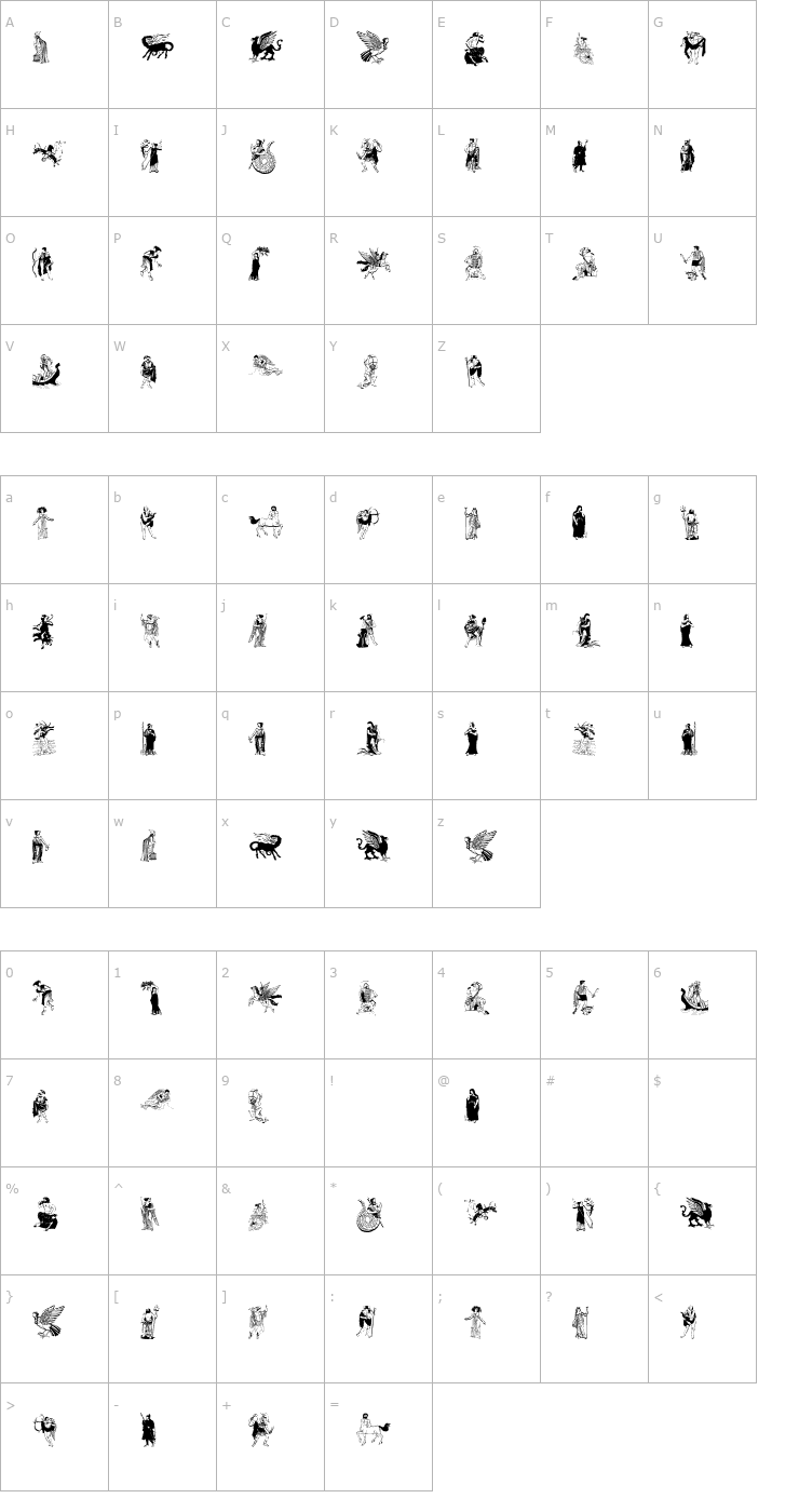 Character Map Greek Mythes Font