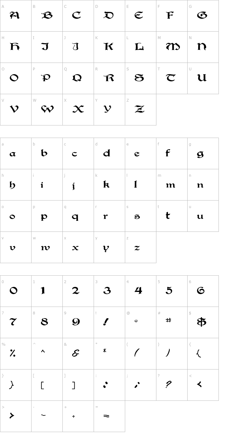 Character Map Gregorian Font