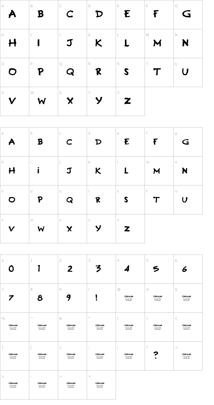 Character Map Gremlins Font