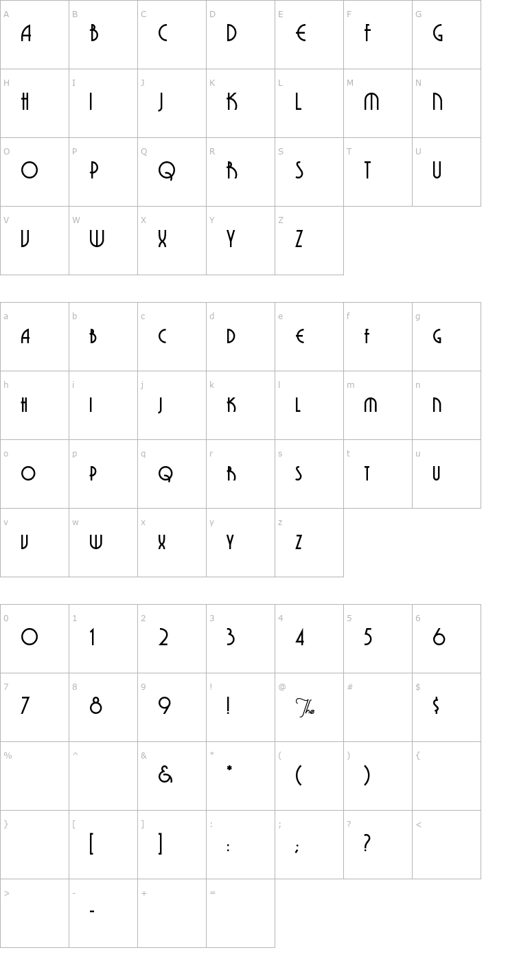 Character Map Grenadier Font