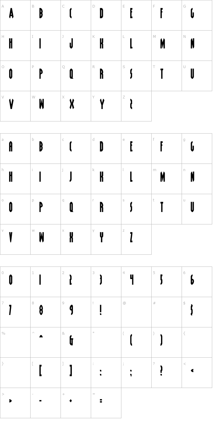 Character Map Grendel's Mother Font