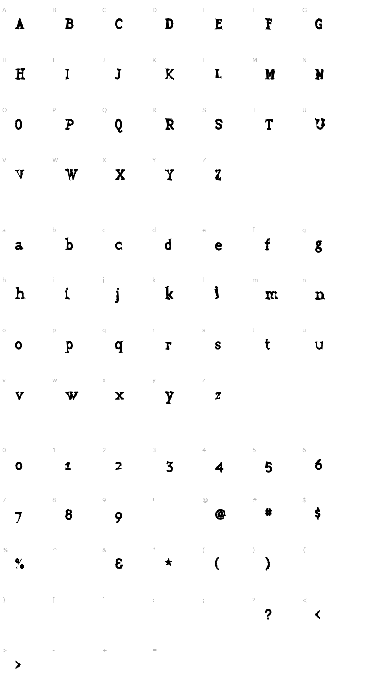 Character Map Grudge Font