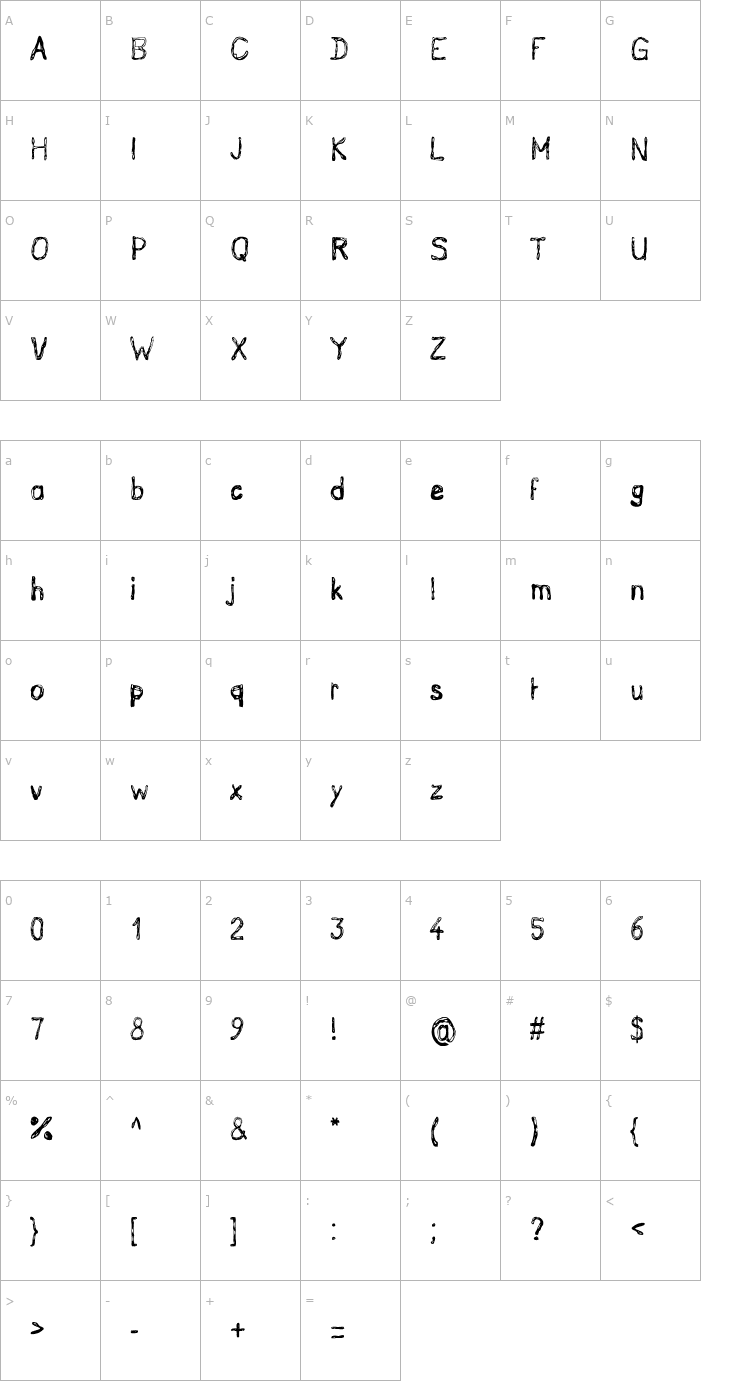 Character Map Grutch Handed Font