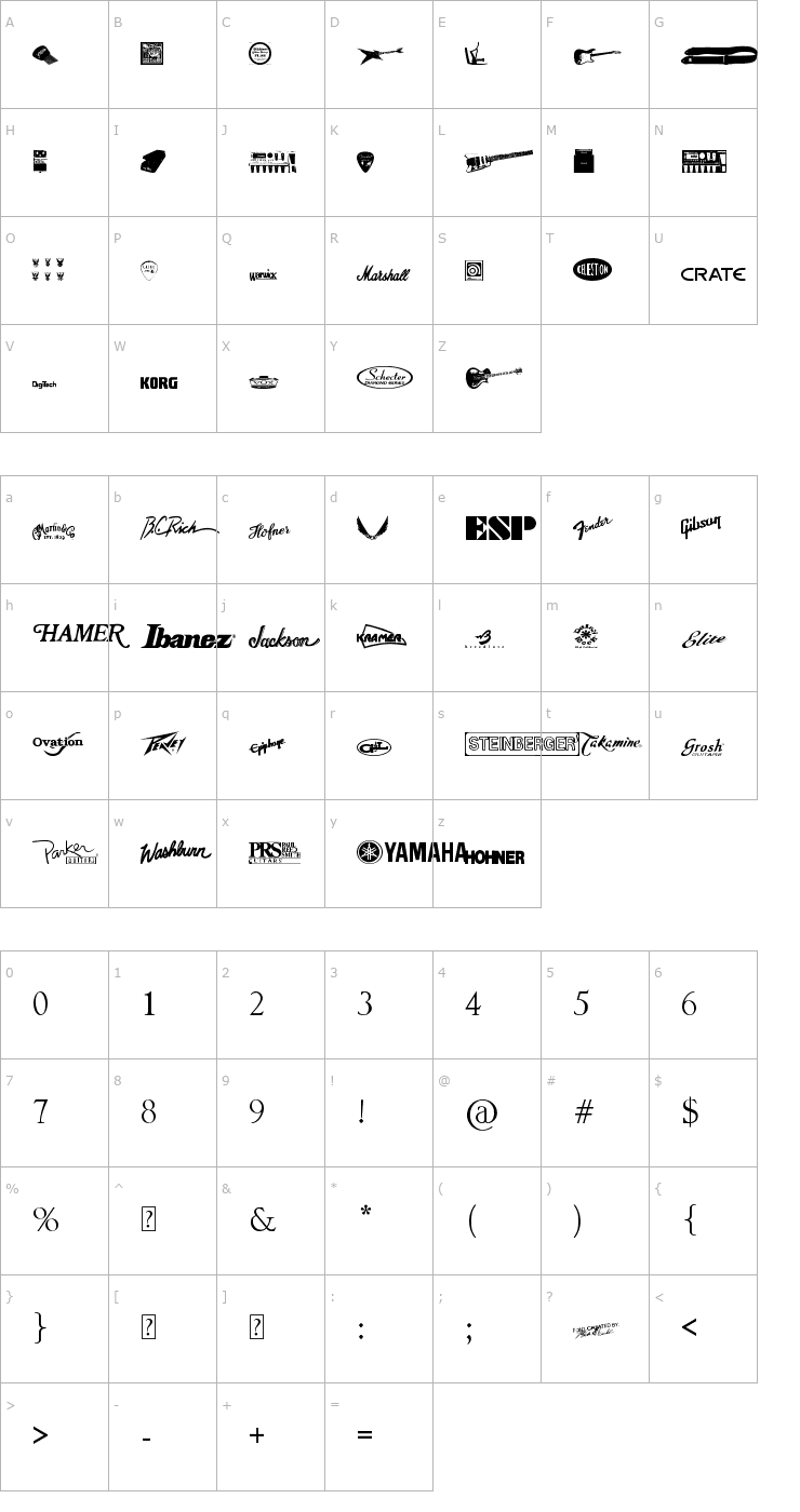 Character Map Gtartings Font