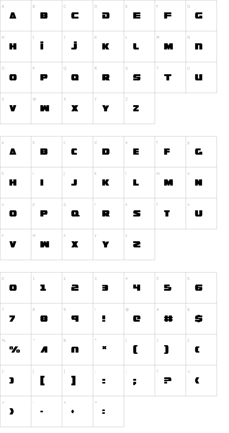 Character Map Guardian Condensed Font