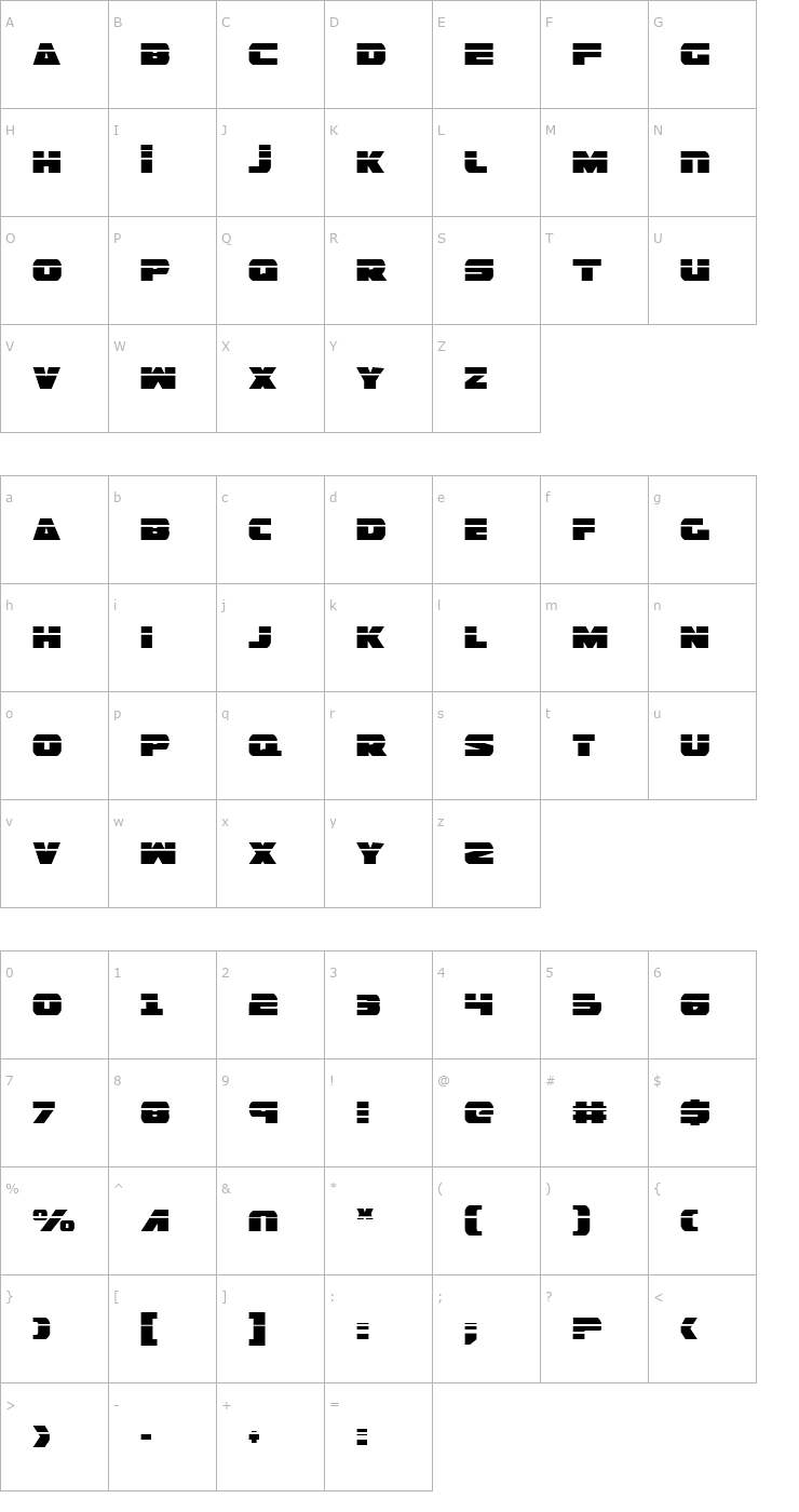 Character Map Guardian Laser Font