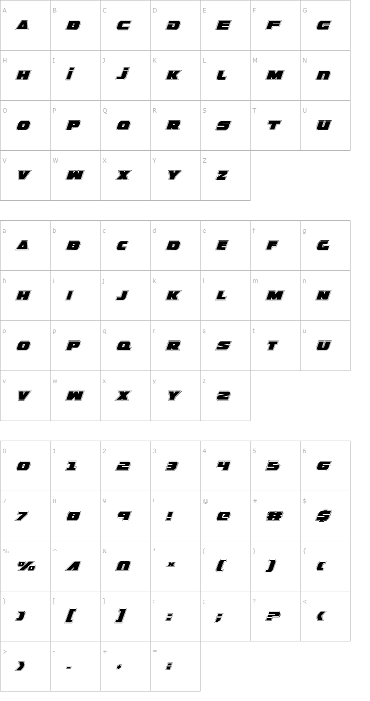 Character Map Guardian Pro Italic Font