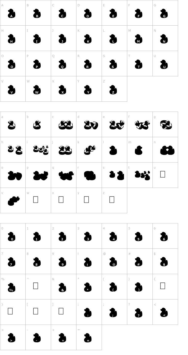 Character Map Gugli Ducky Rubber Font