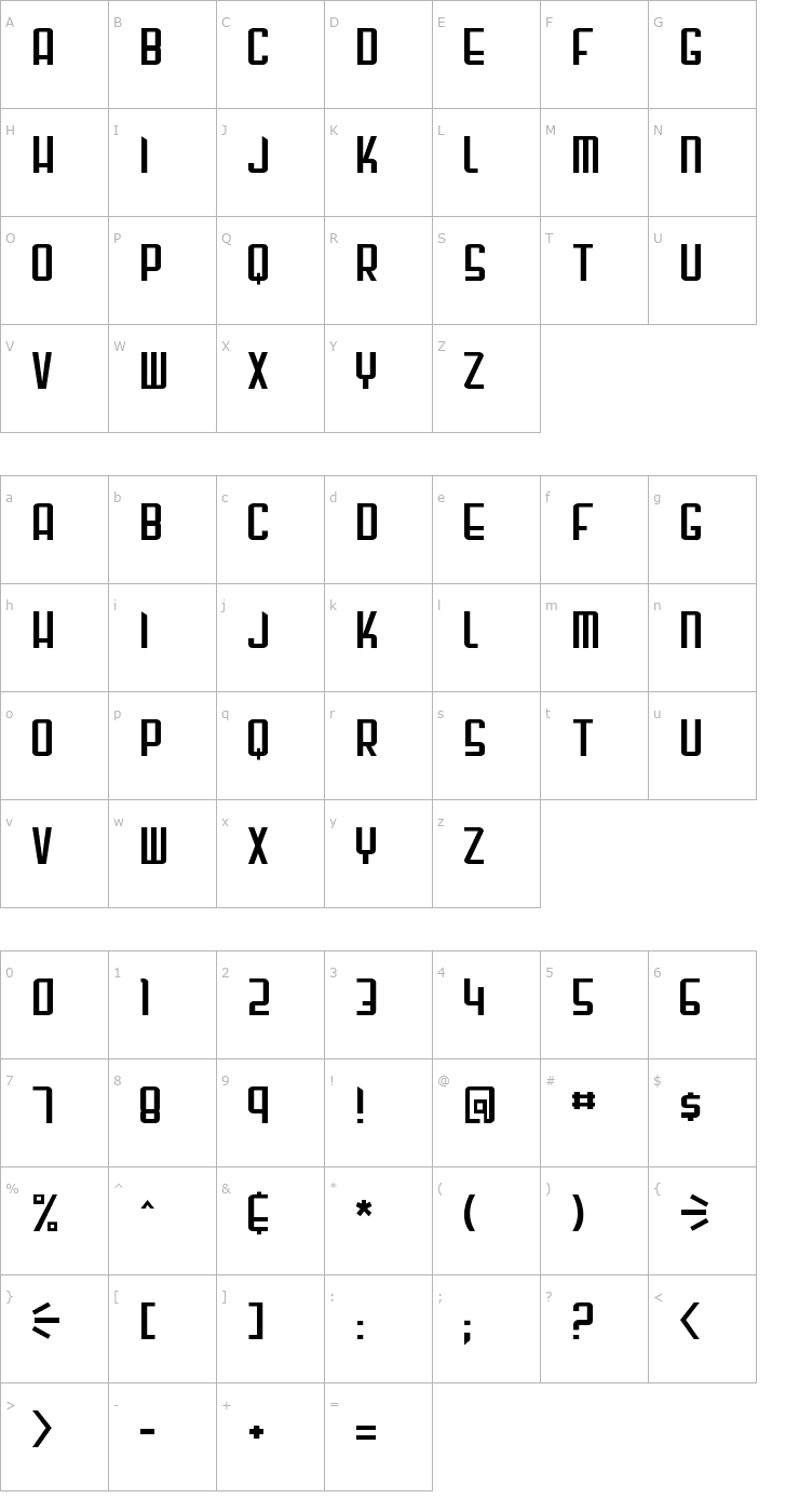 Character Map Gunblade Font