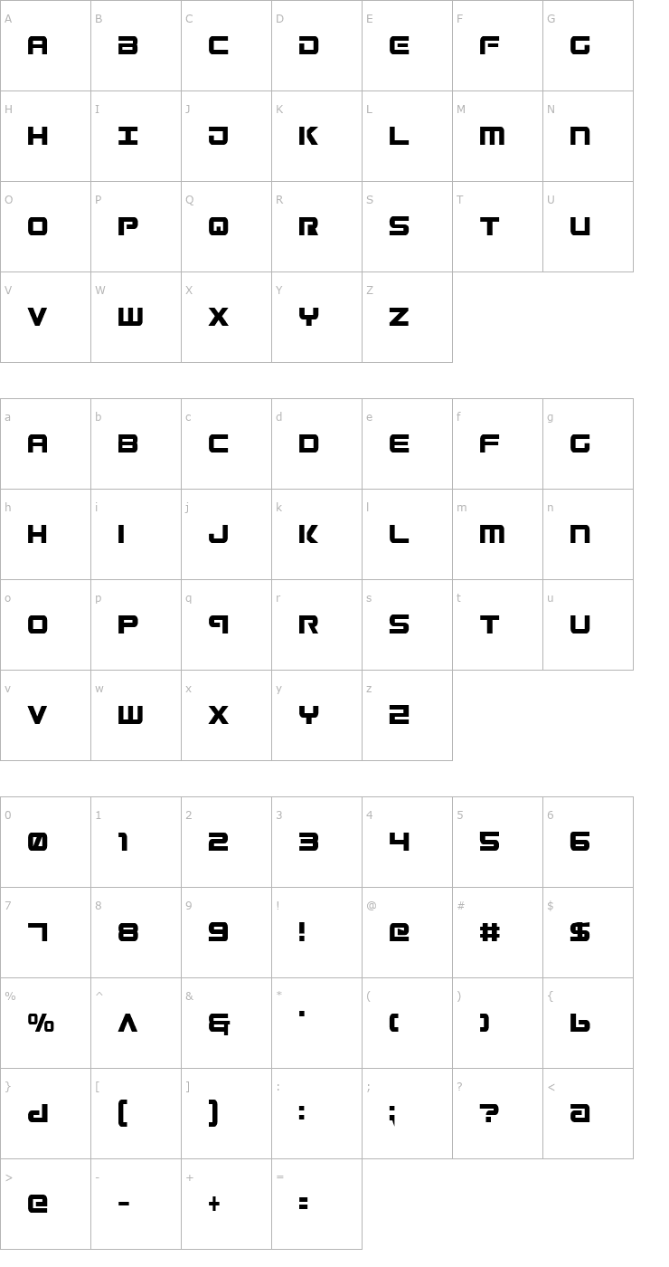 Character Map Gunship Condensed Font