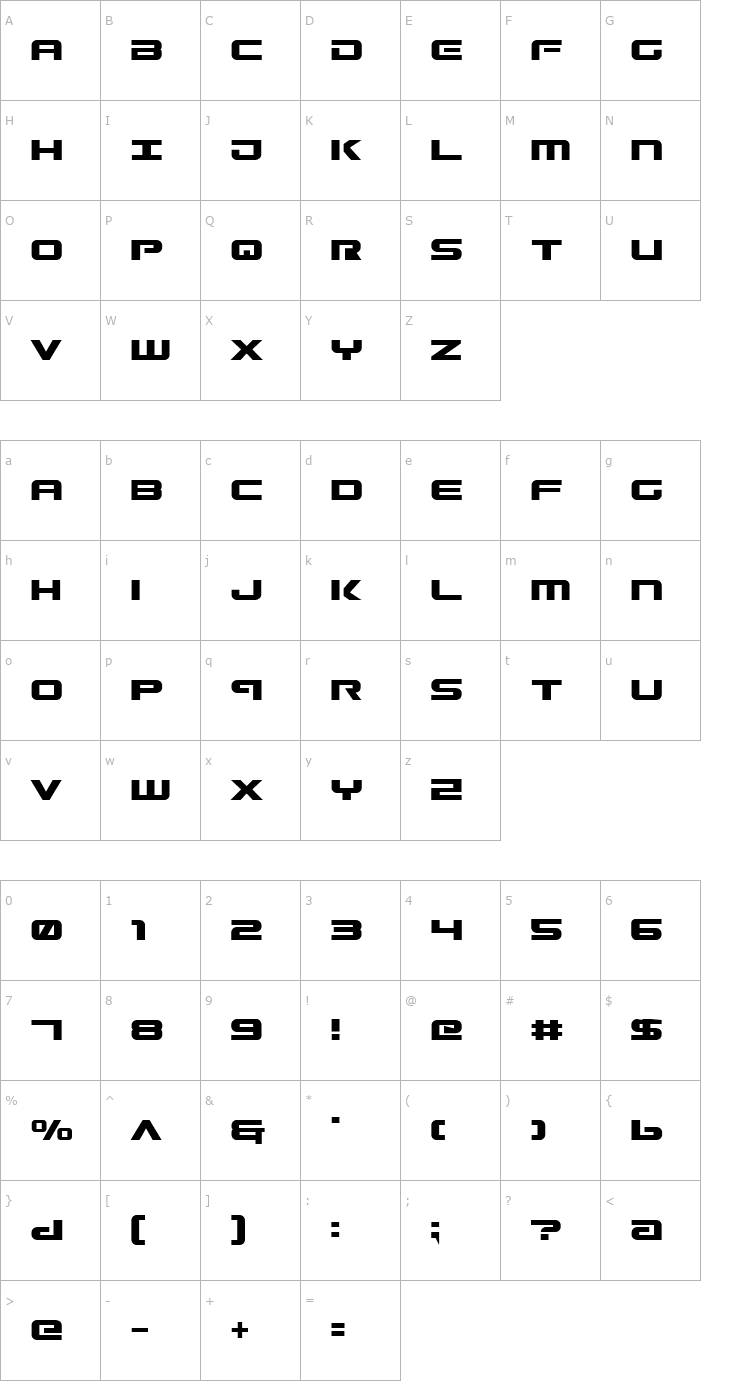 Character Map Gunship Font