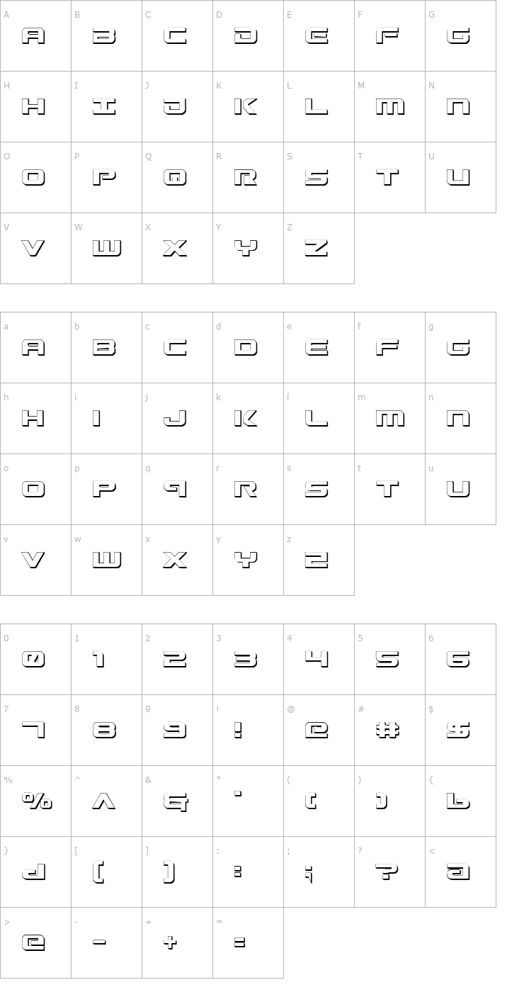 Character Map Gunship Shadow Font