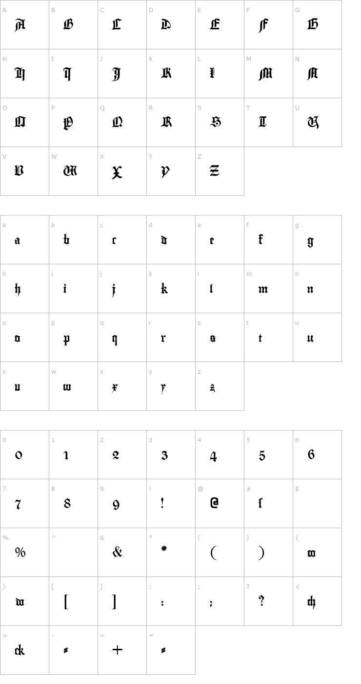 Character Map Gutenberg Textura Font