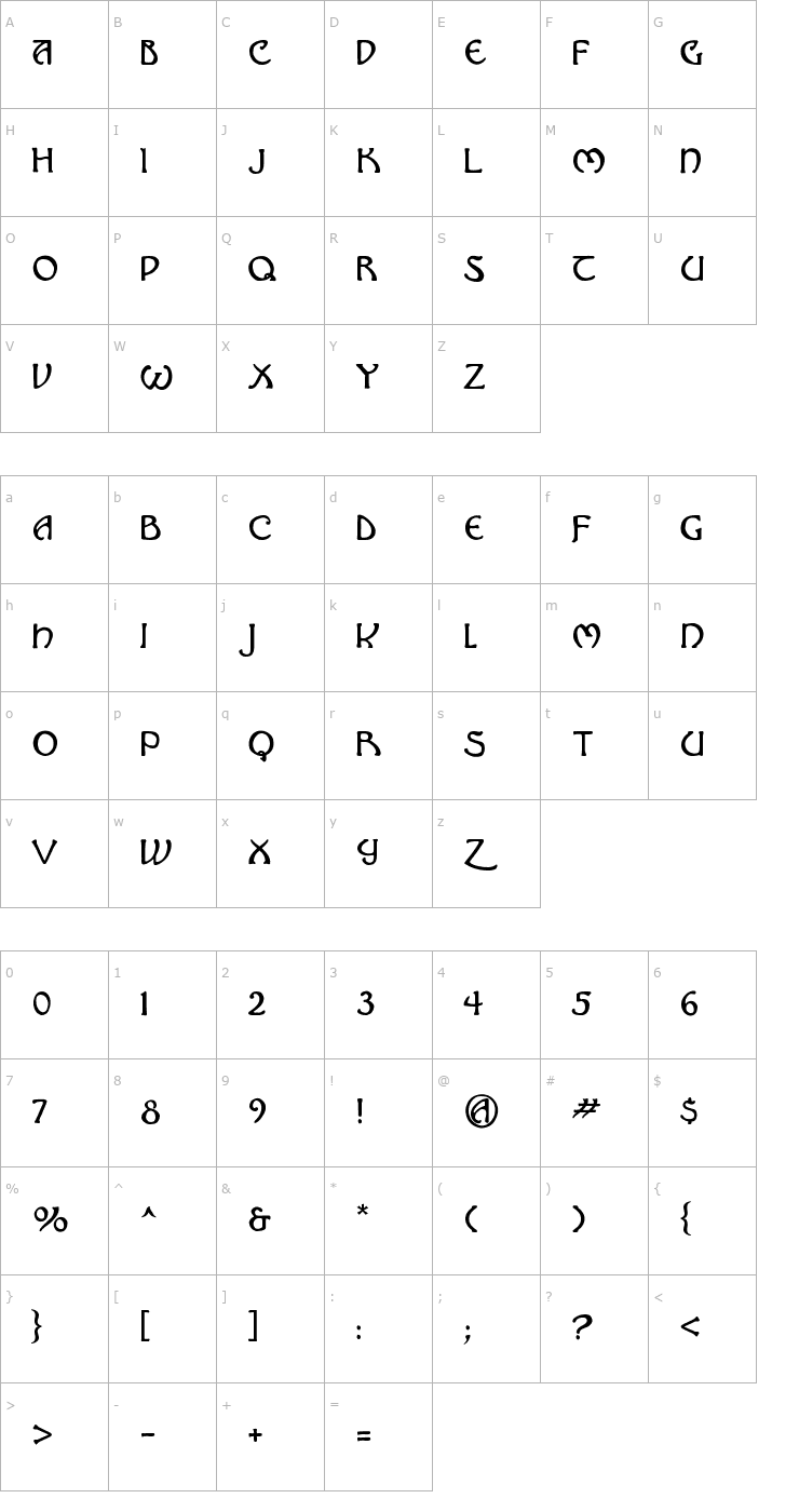 Character Map Hadley Font