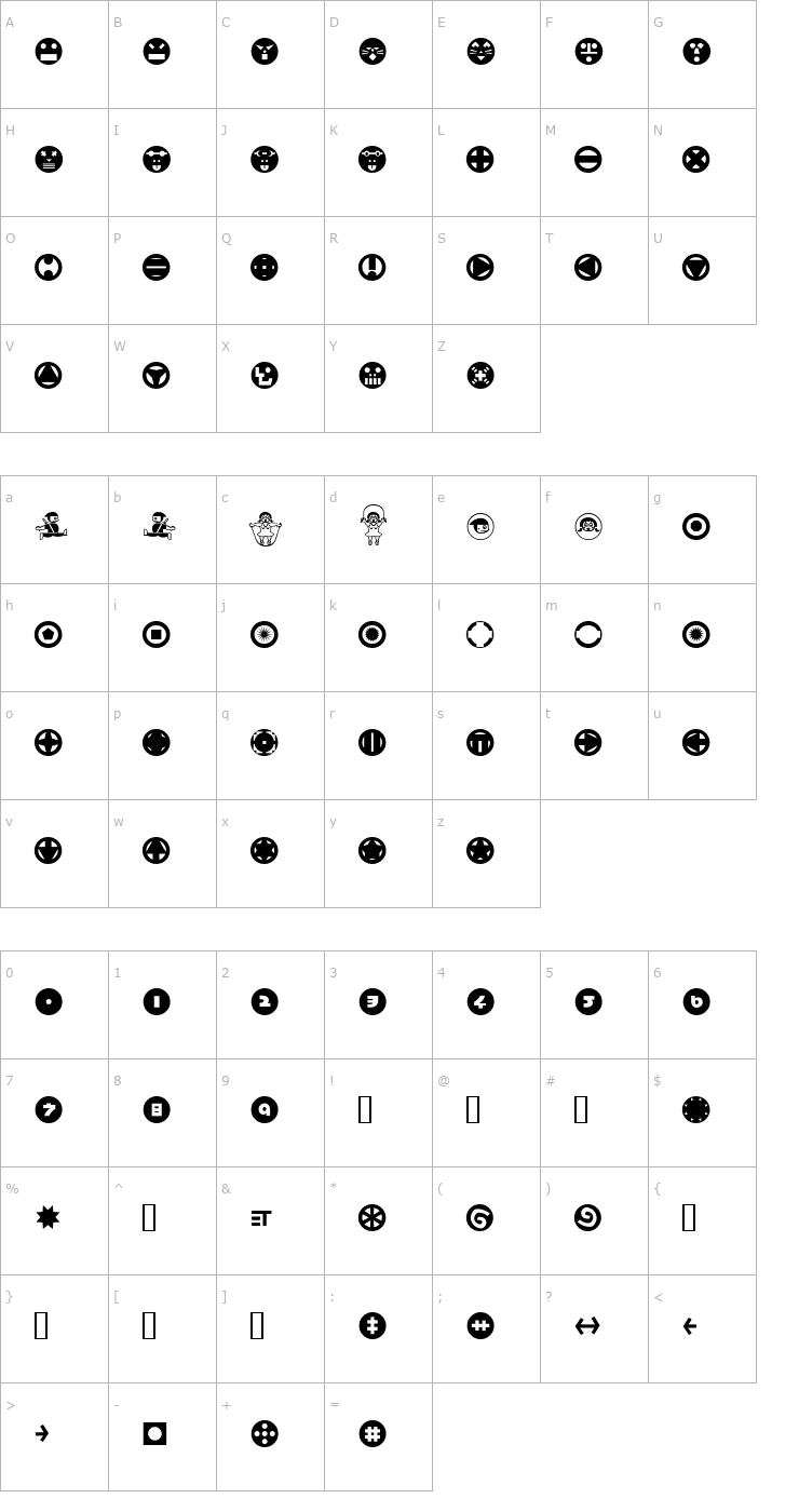 Character Map HaMangaIrregularPicturesLL Font