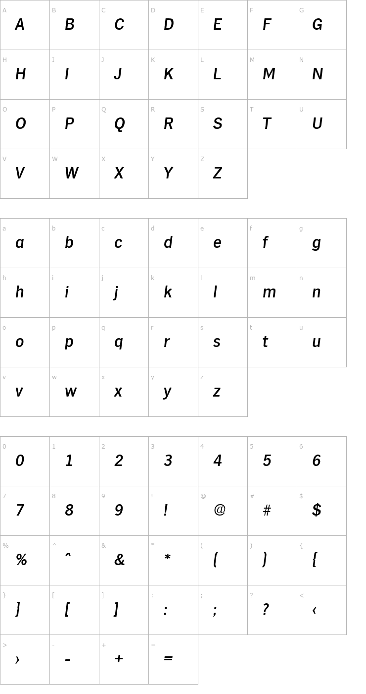 Character Map Hamburg-MediumIta Font