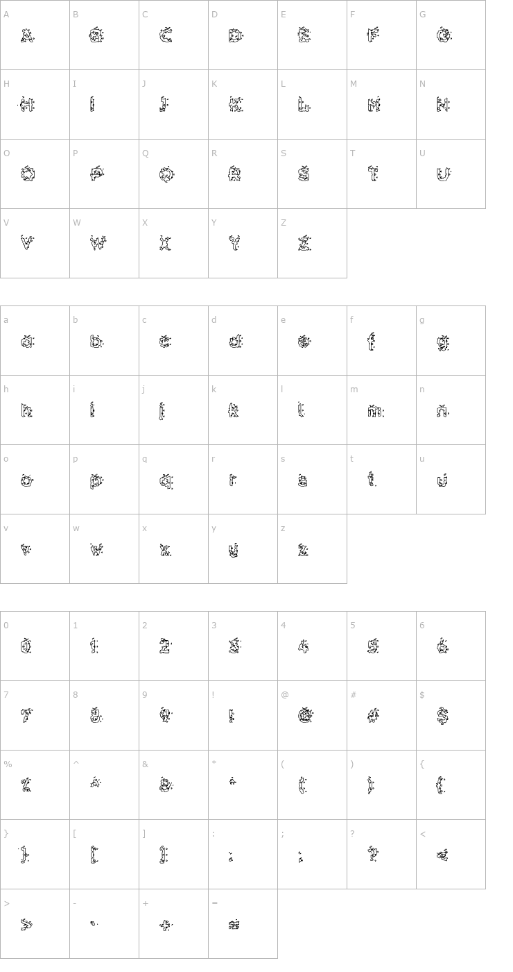 Character Map Hammeroid Hollow Font