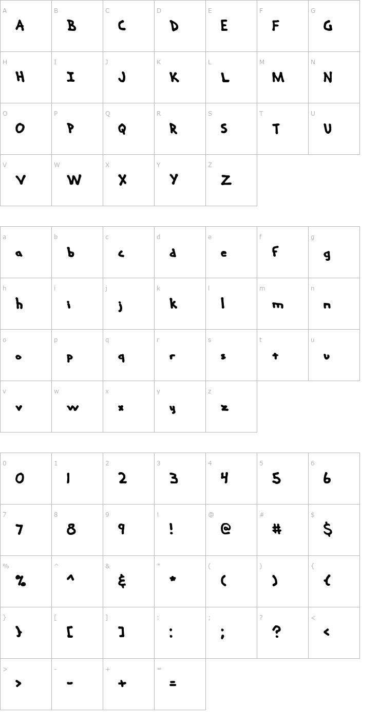 Character Map Hand Me Down S -BRK- Font