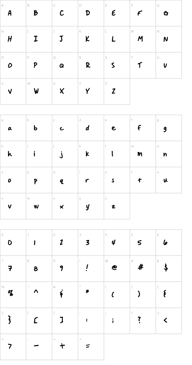 Character Map Handwritten Crystal Font