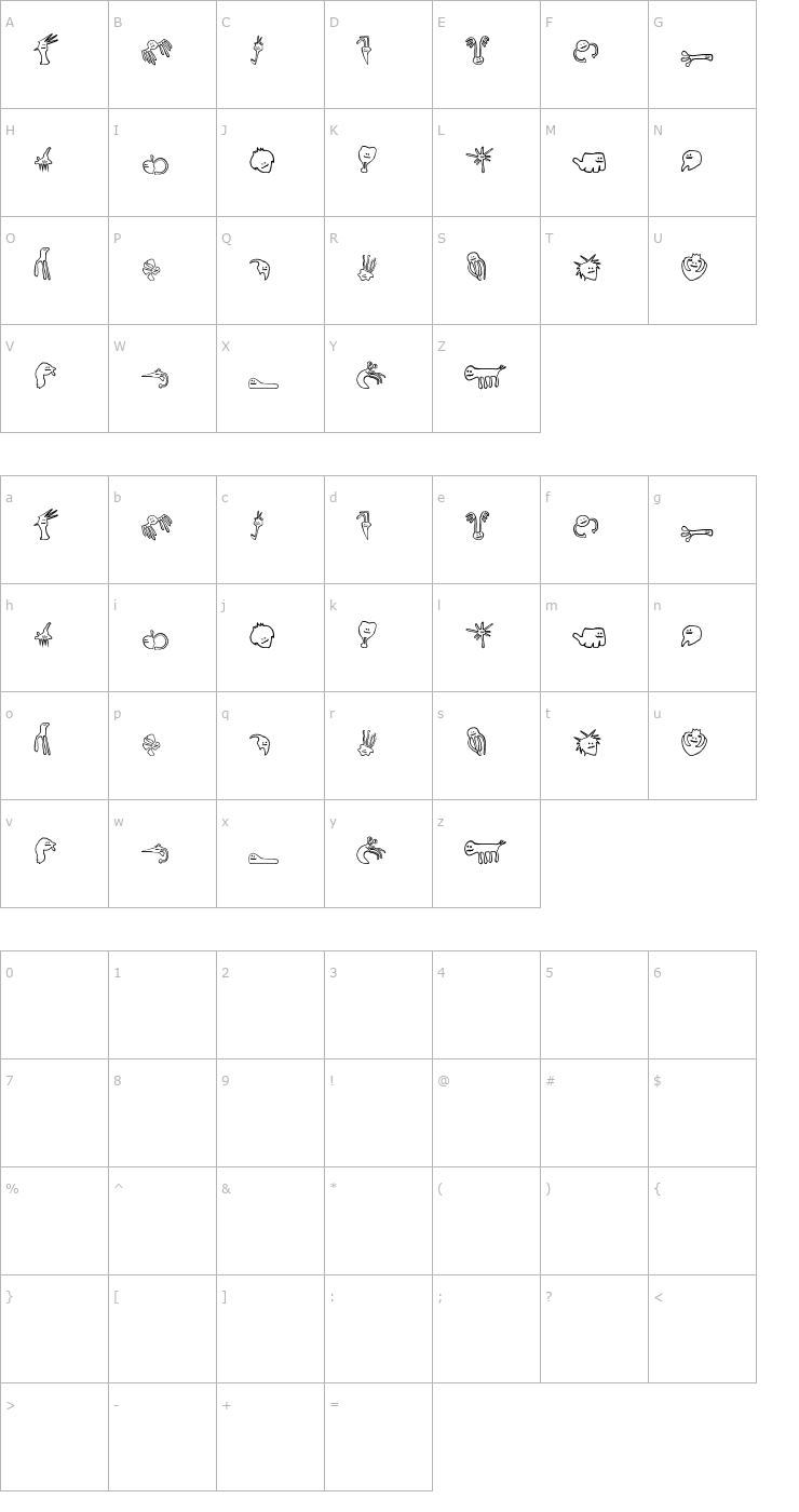 Character Map Happy Offsprings of Plankton Font