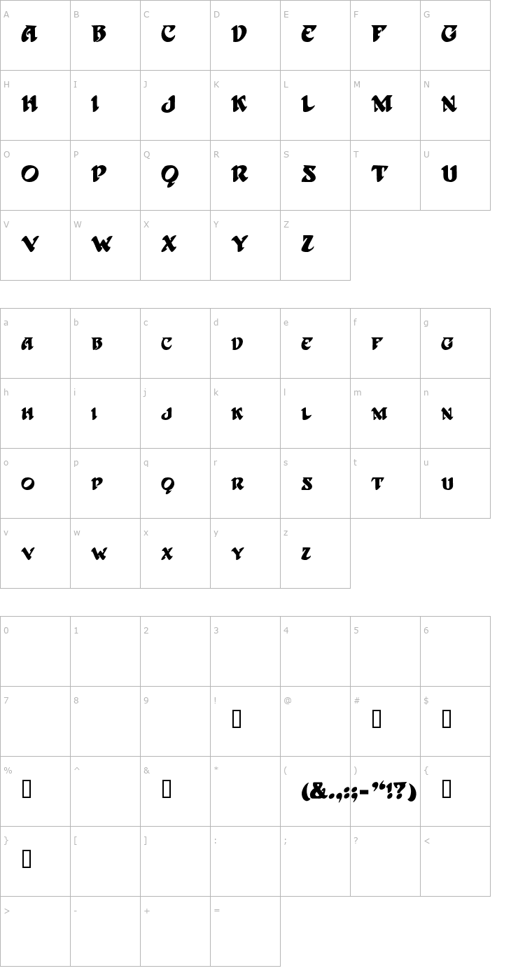 Character Map Harbinger Font