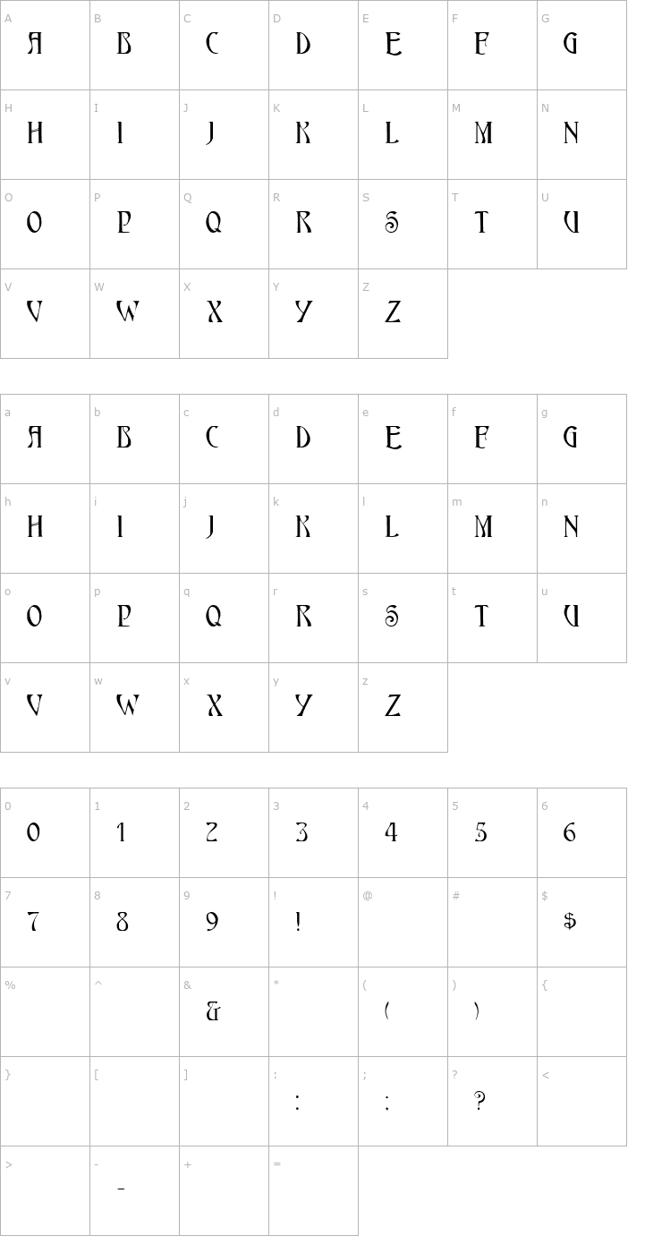 Character Map HardinCapsWide Font