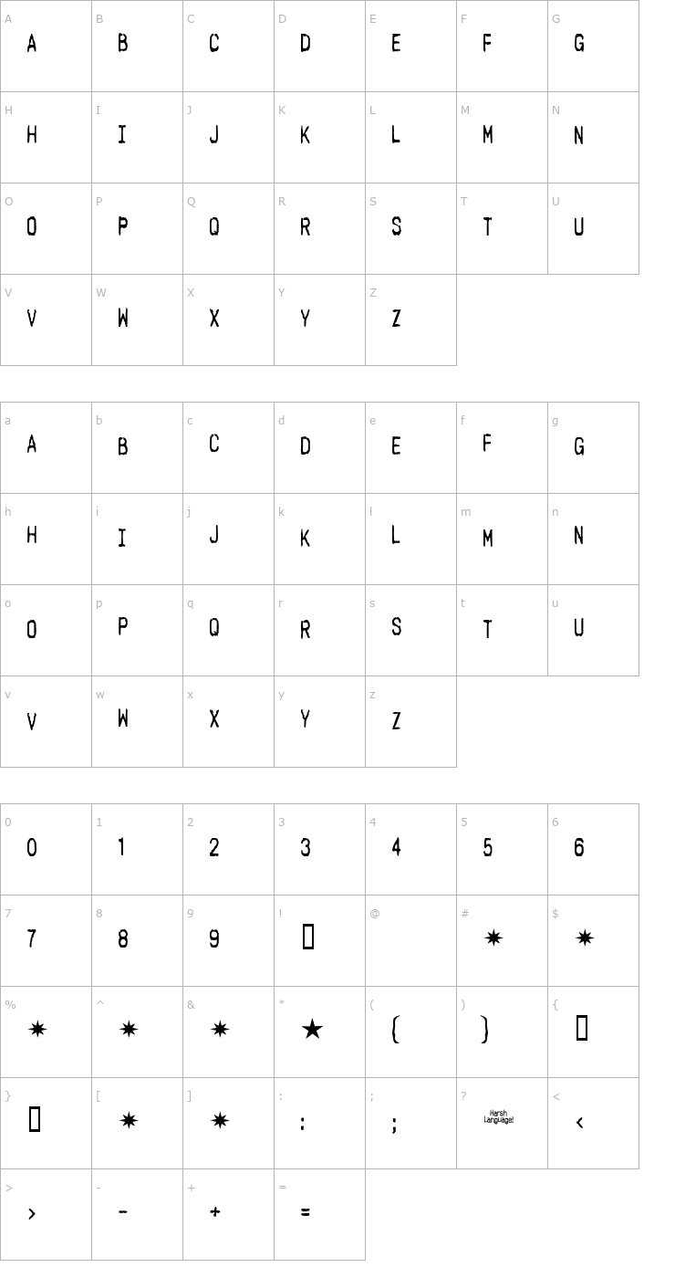 Character Map Harsh language AC Font