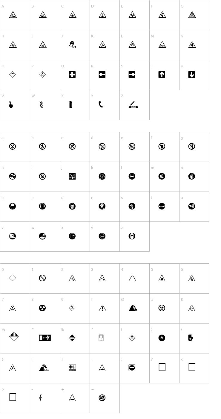 Character Map Hazard Font