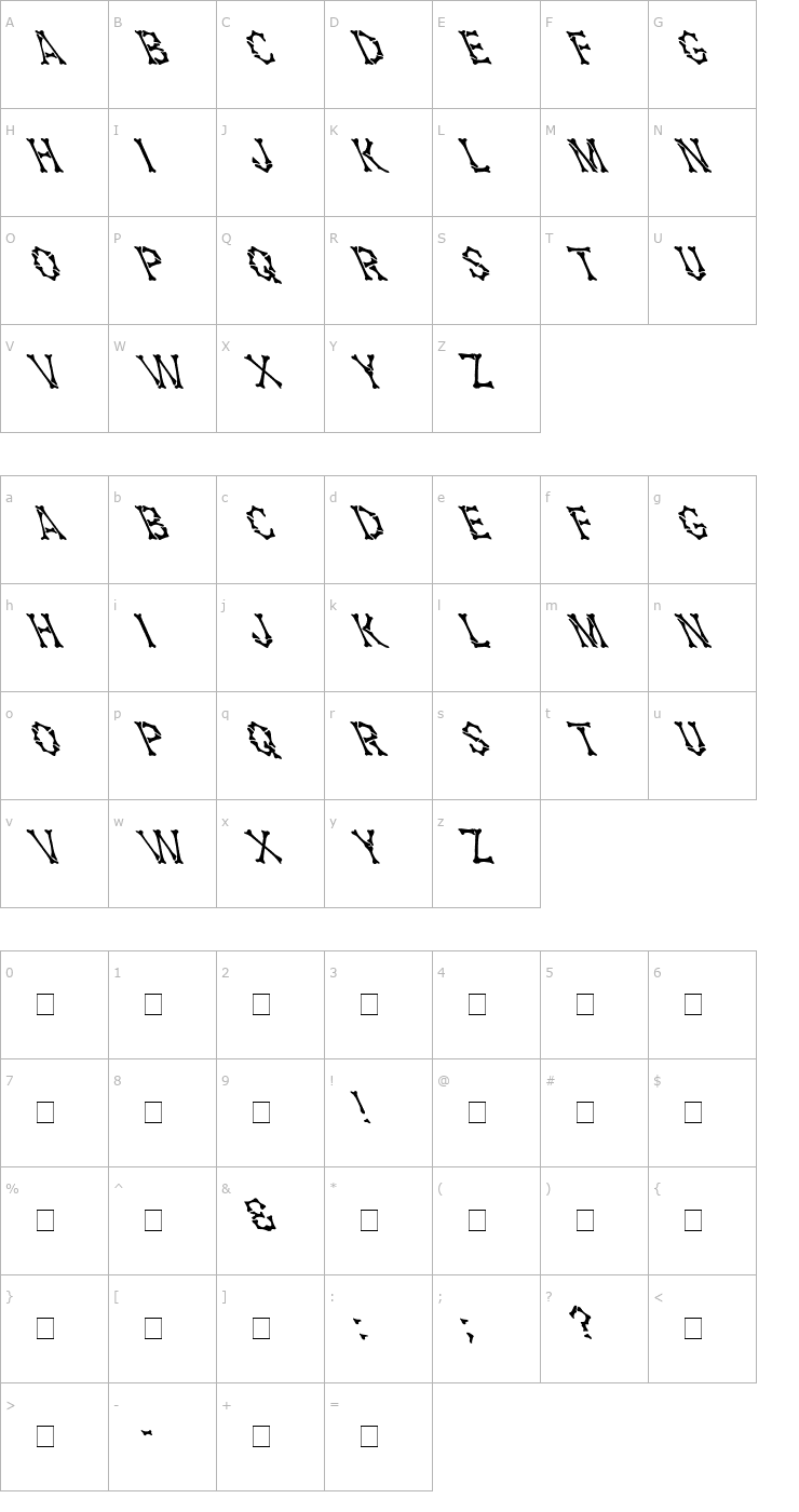 Character Map Headhunter Leftified For Death Medium Font