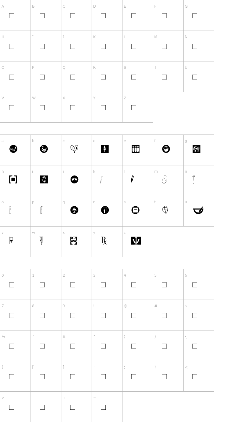 Character Map Healthcare Symbols Font