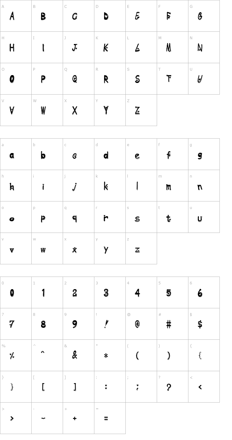 Character Map heart emboss Font