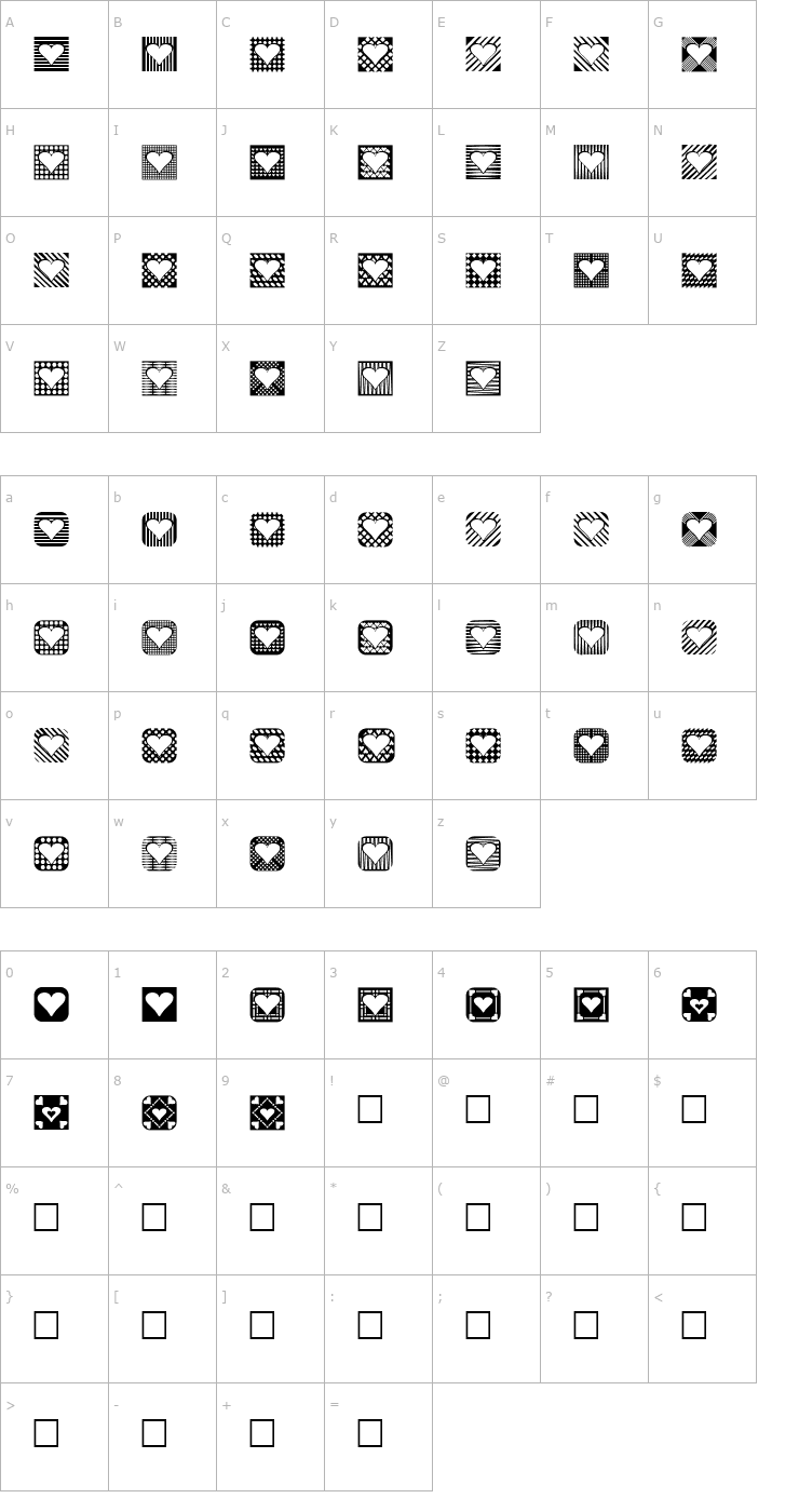 Character Map Heart Things 2 Font