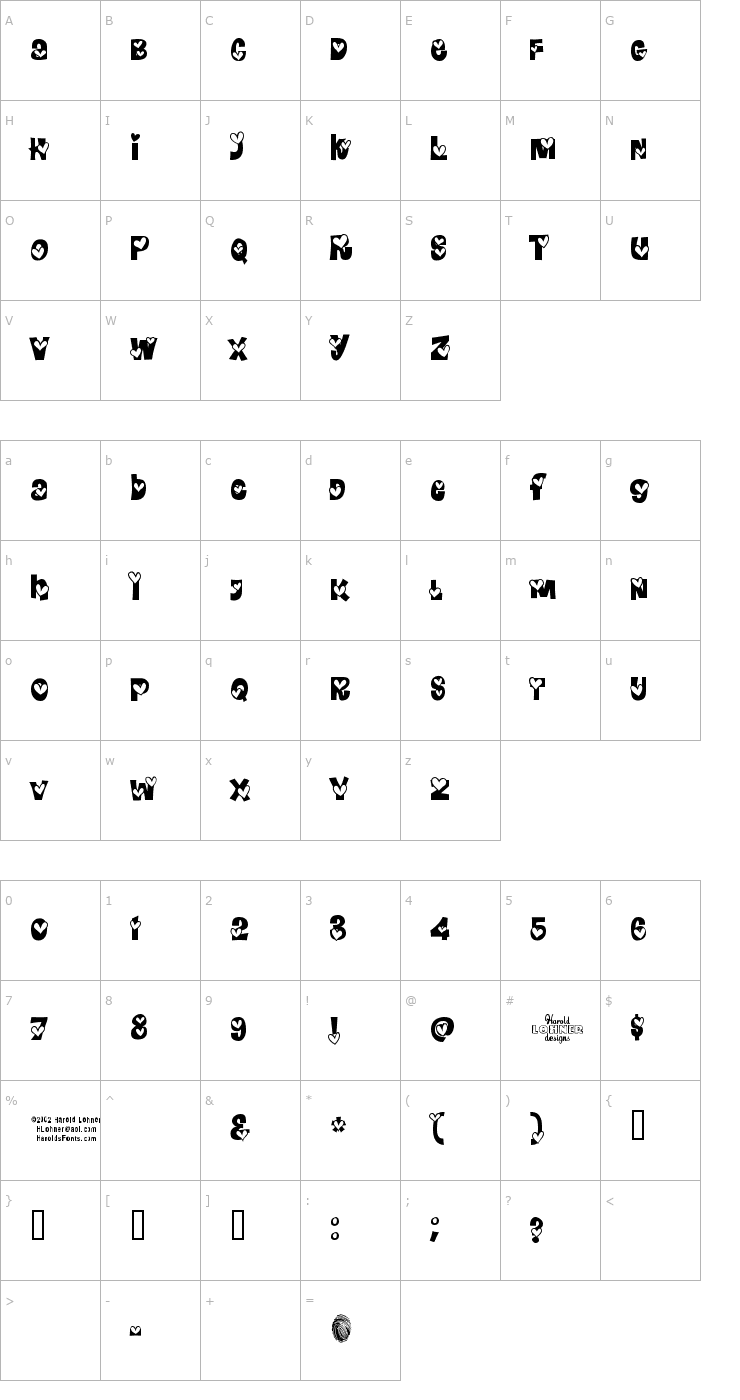 Character Map Heartland Font