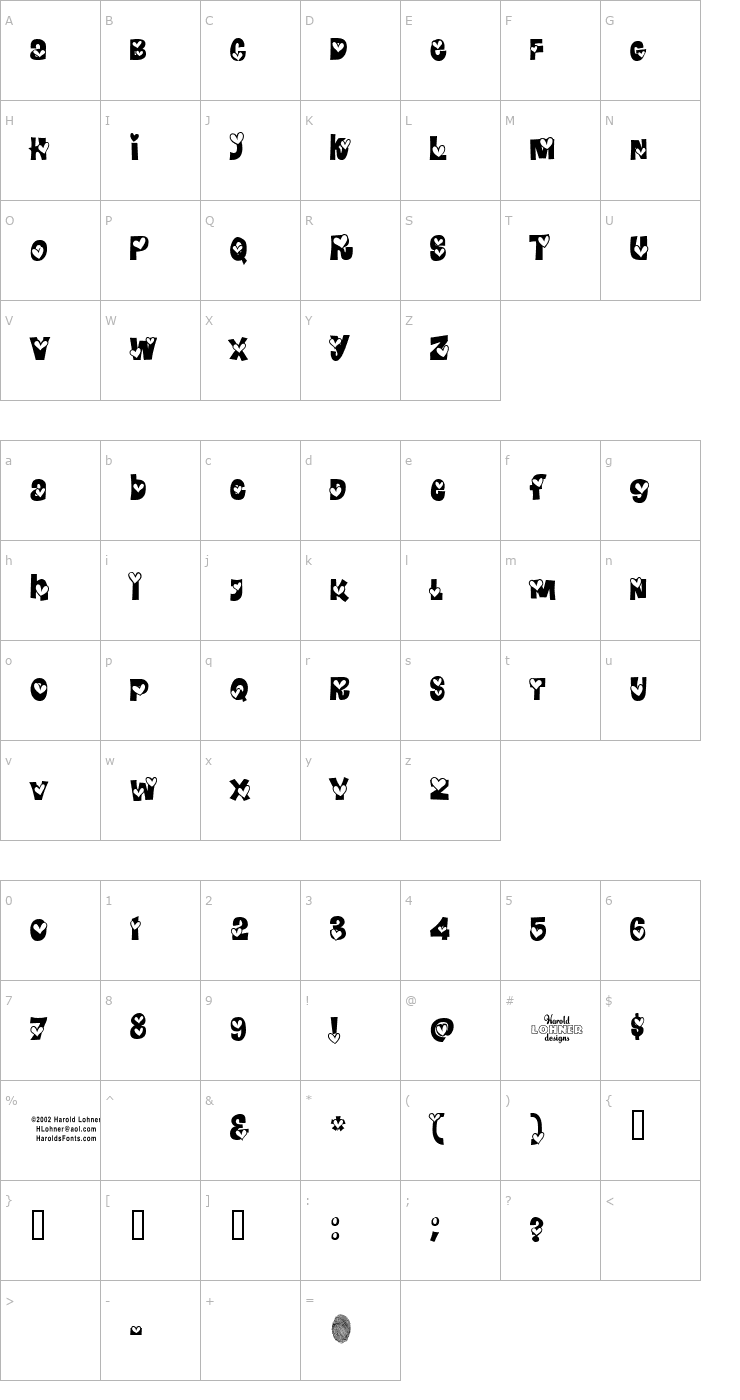 Character Map HeartlandRegular Font