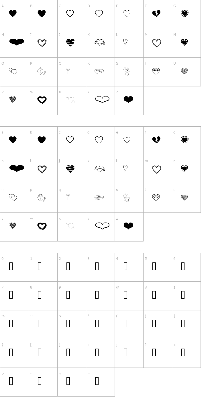 Character Map Hearts BV Font