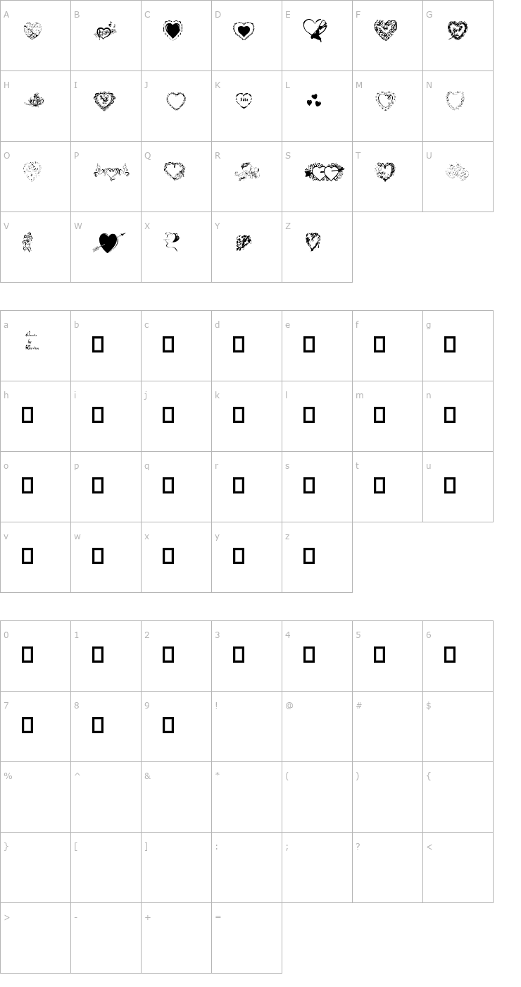 Character Map Hearts by Darrian Font