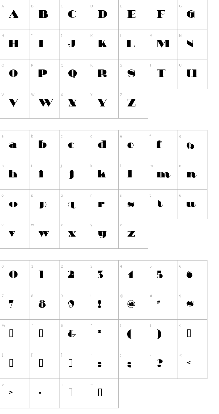 Character Map HeavyTripp UltraBold Font