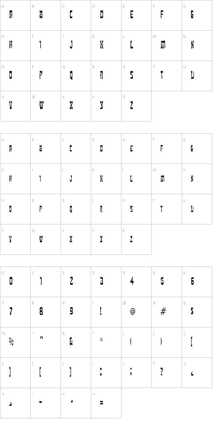 Character Map HebrewCondensed Font